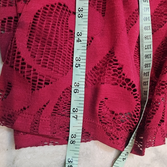 Ruby Red Lace Overlay Dress Size 16 Long Sleeve Lined A-Line Boho Holiday Party - Picture 9 of 11